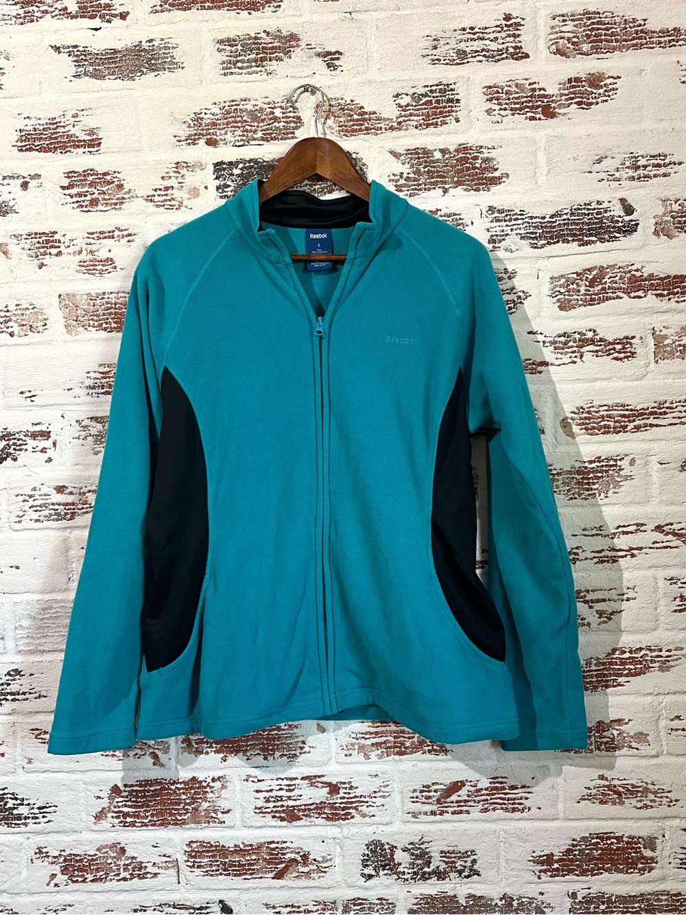 Reebok Womens Fleece Jacket Large Teal Blue Full Zip Outdoor Activewear Warm